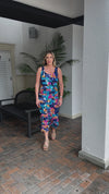 Bora Bora Long Ruffle Maxi Tropical Print Dress
