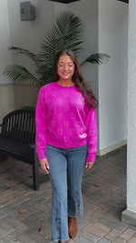 Collecting Hearts Rhinestone Sweater-Hot Pink