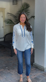 Tru Luxe Embroidered Zip Front Tunic Top