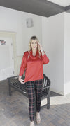 Boho Chic Classical Sophistication Satin Cowl Neck Blouse-Red