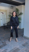 Gwyneth Long Sleeve Bubble Silky Sweatshirt-Black
