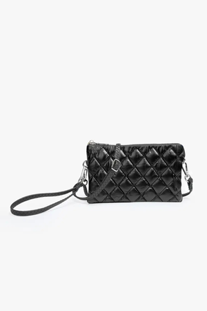 Riley Monogrammable 3-Compartment Crossbody & Wristlet-Black Puffer
