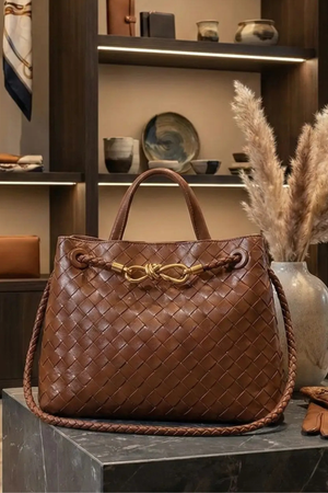 The Evie Woven Luxe Satchel & Crossbody – Brown