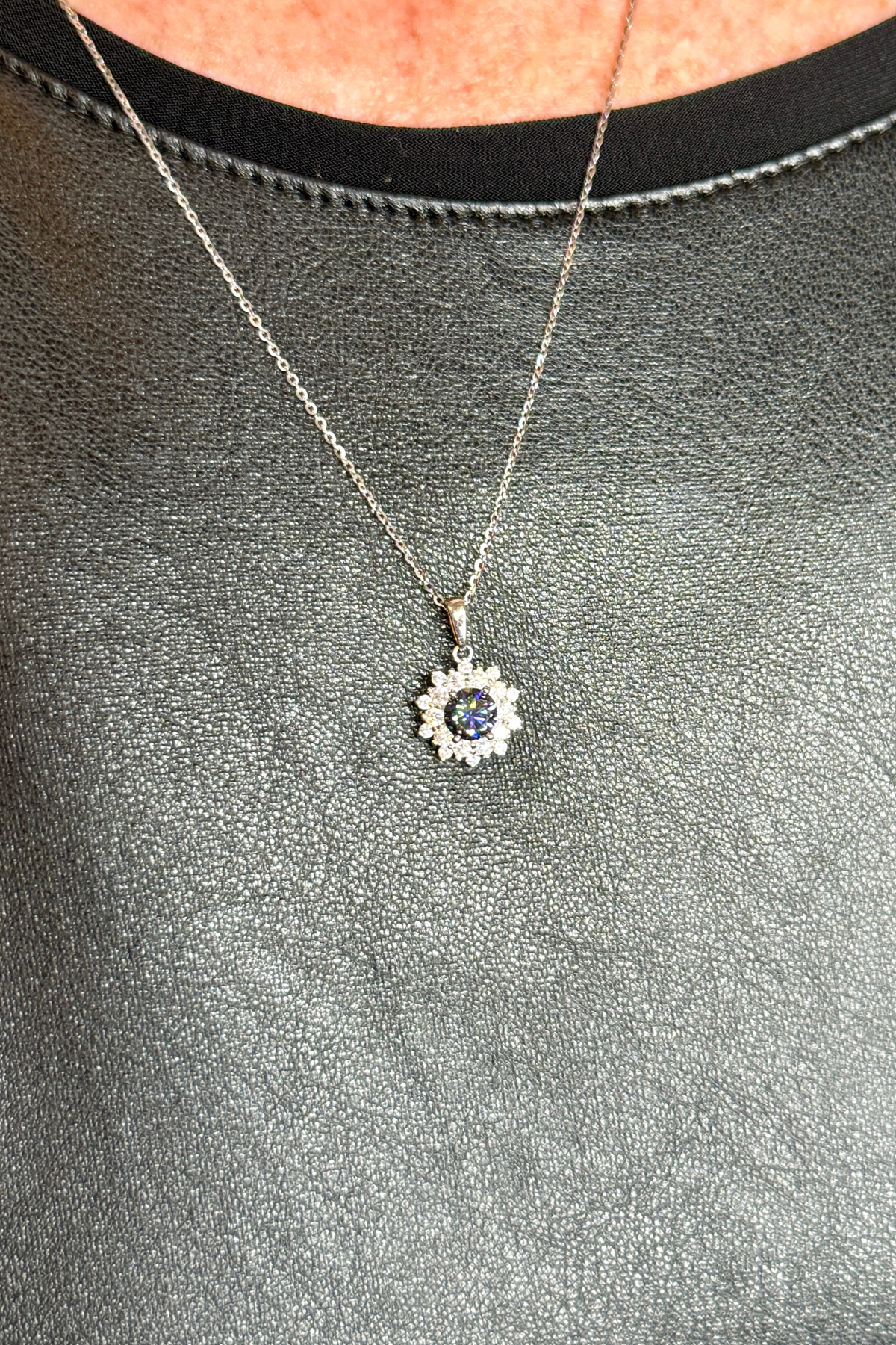 Midnight Bloom Moissanite Halo Pendant – 1.43 CT