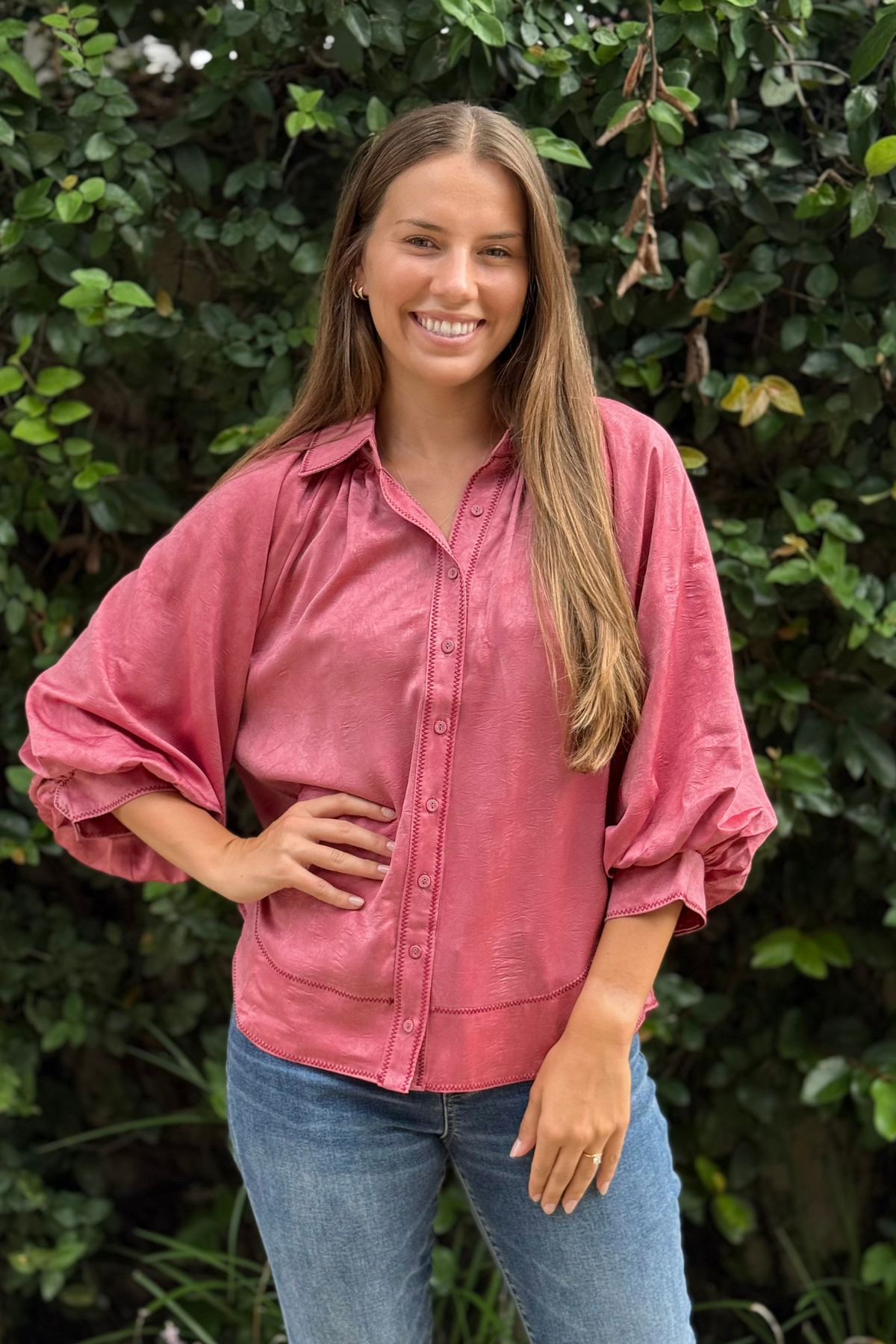 The Rosewood Satin Blouse in Rose