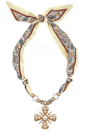 Paisley Scarf Necklace with Cross