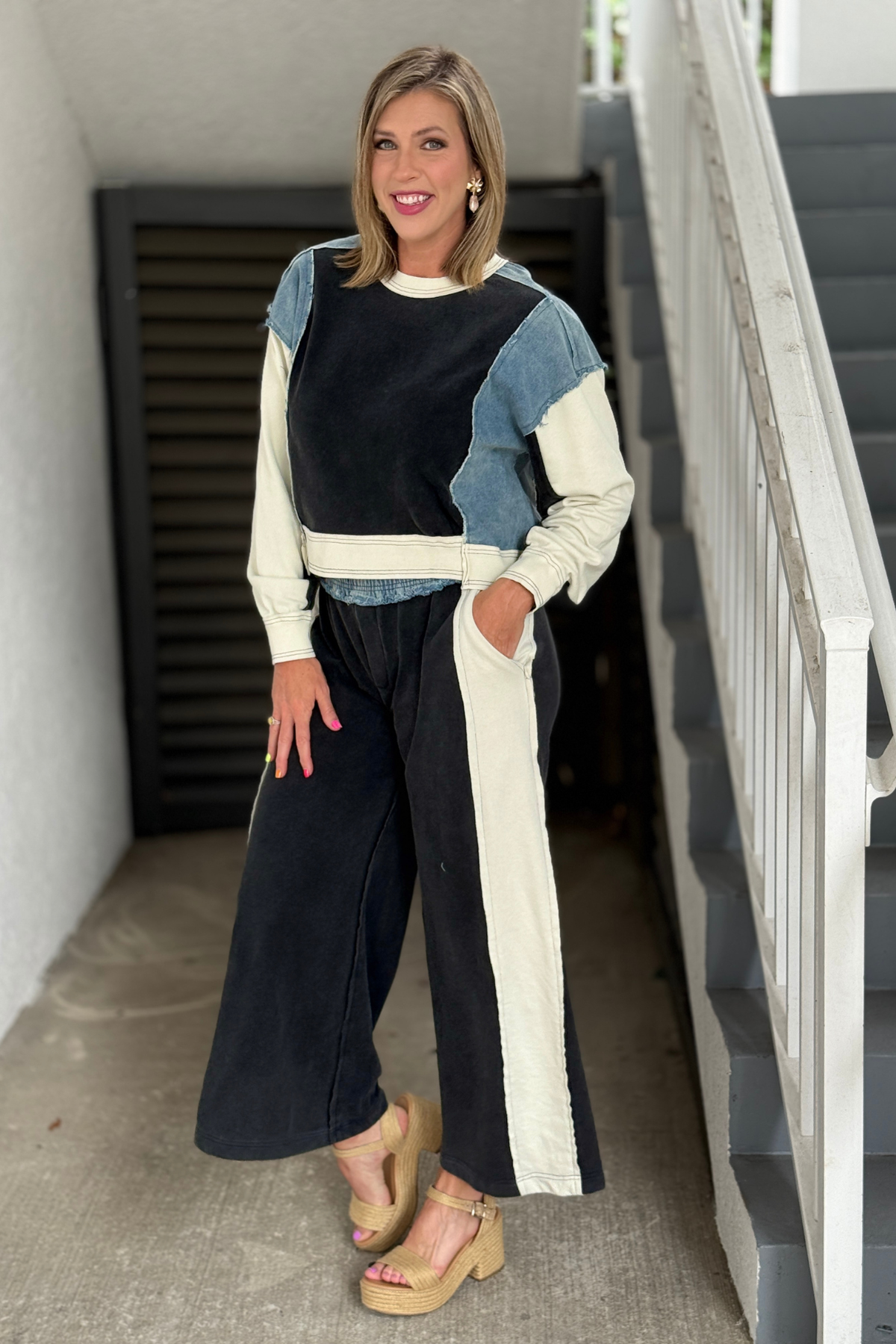 Women's relaxed fit color block outfit