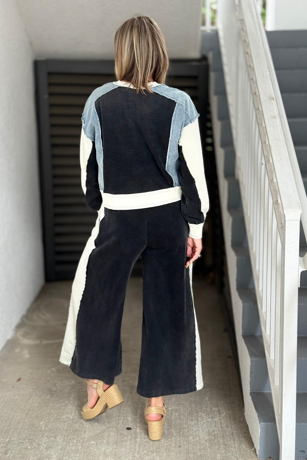 Denim detail sweatshirt and drawstring pants