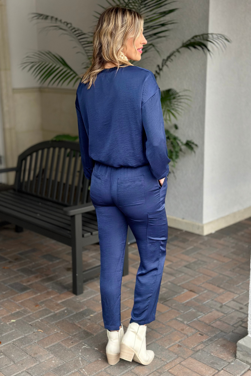 Gwyneth Relaxed Utility Pintucked Pants-Navy