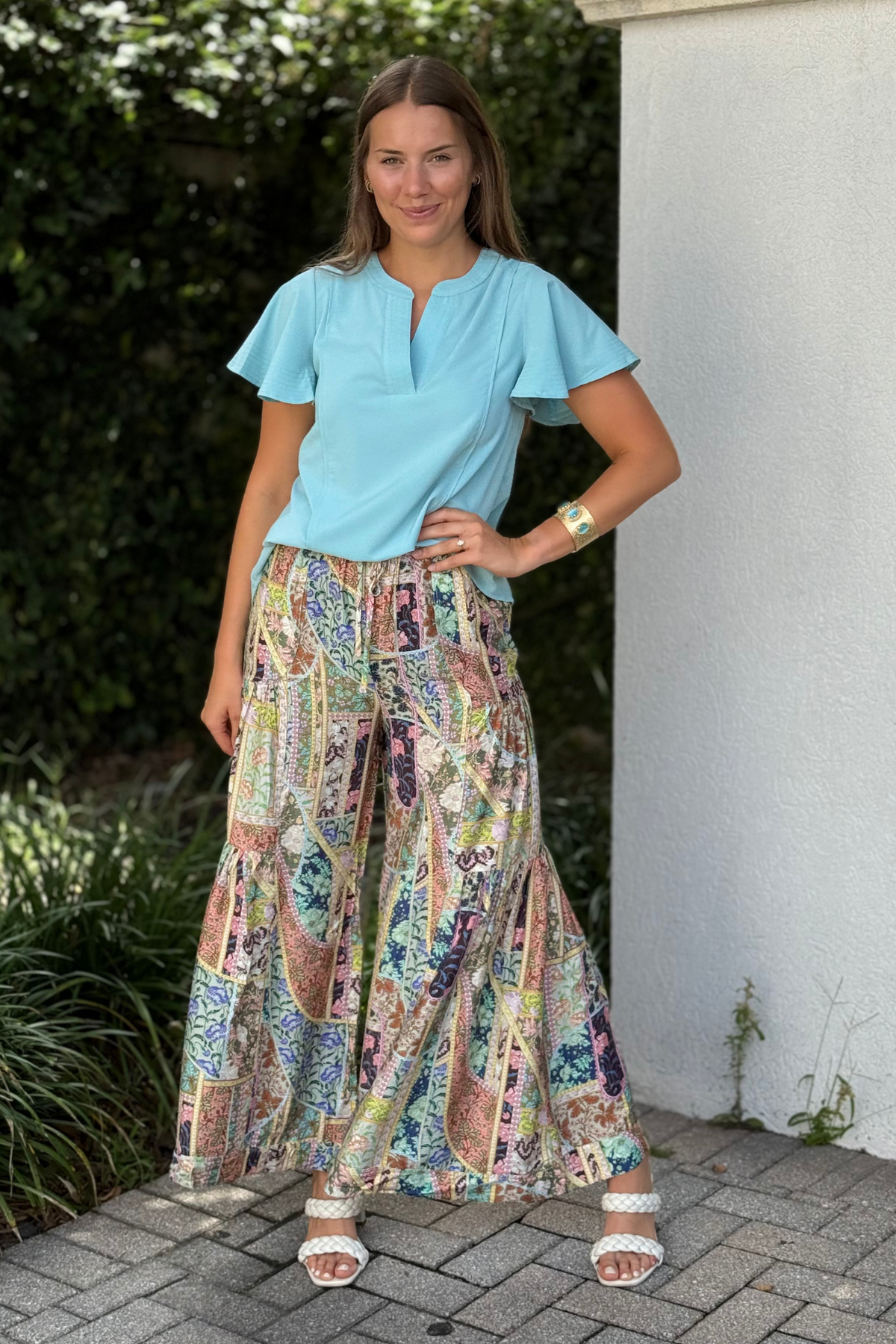 The Boheme Mosaic Wide Leg Pants in Sage