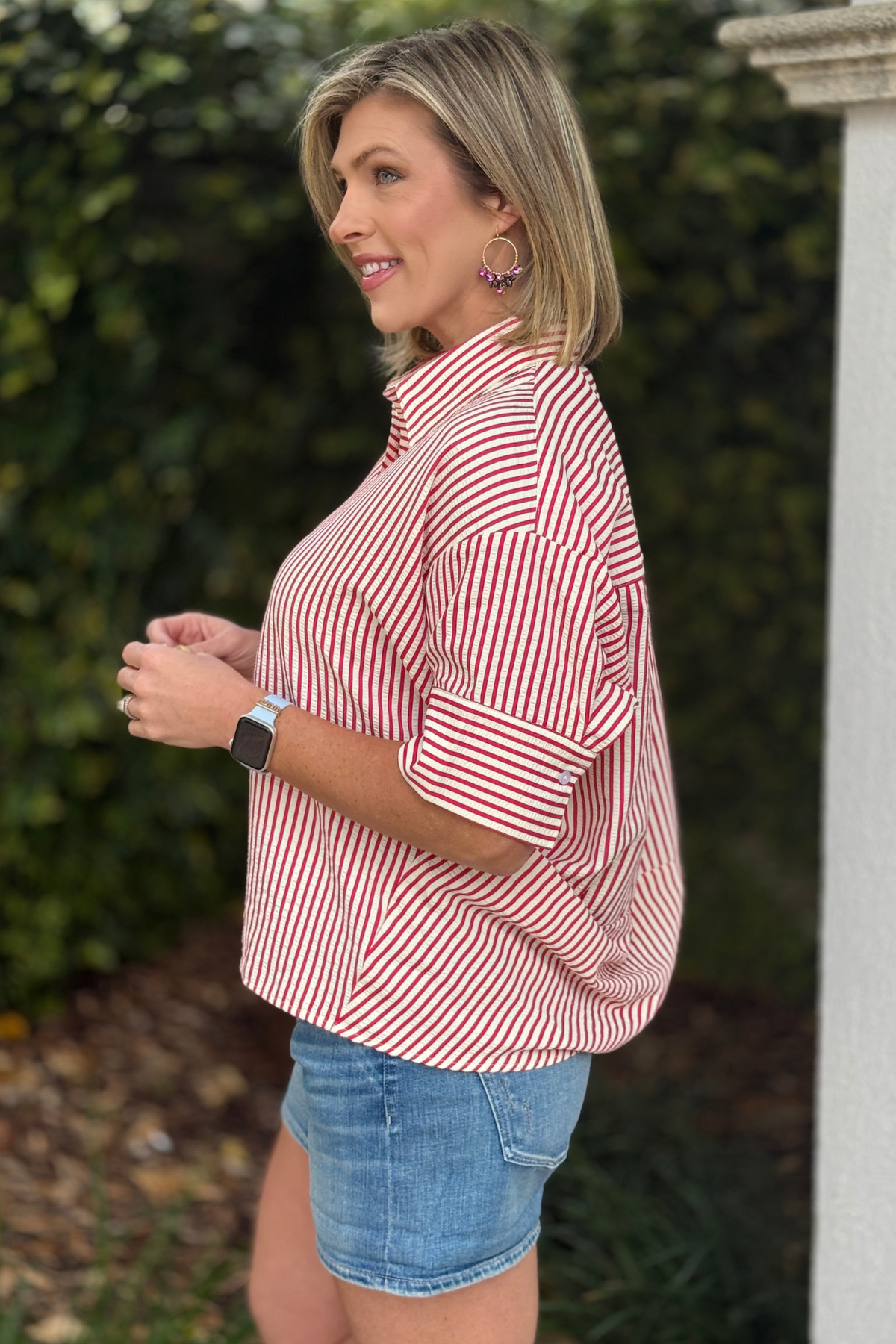 red striped oversized boutique top