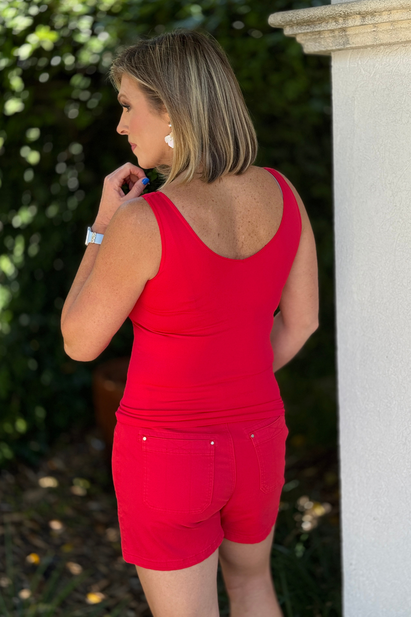 women’s red layering tank