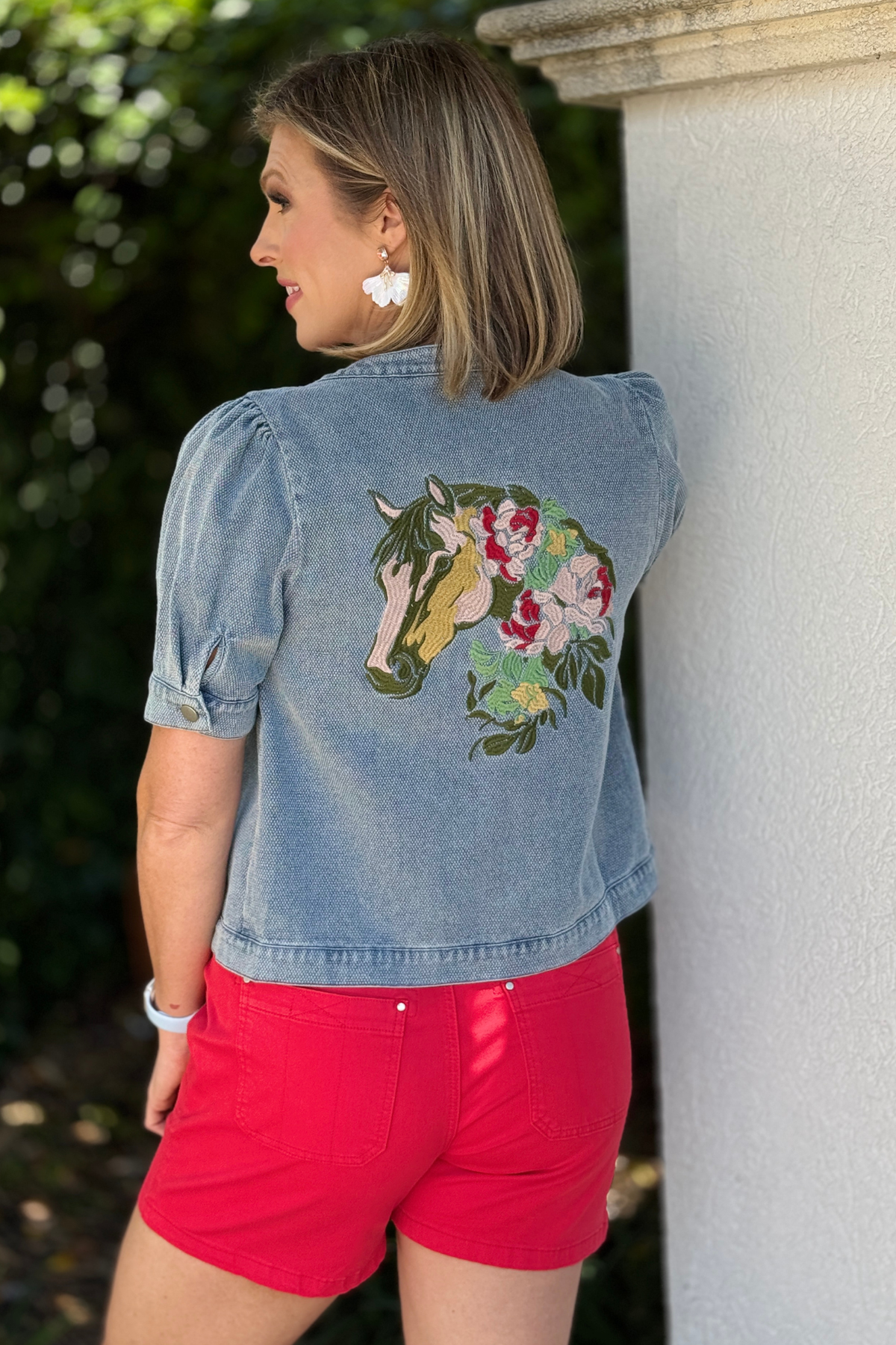 denim jacket with horse embroidery back