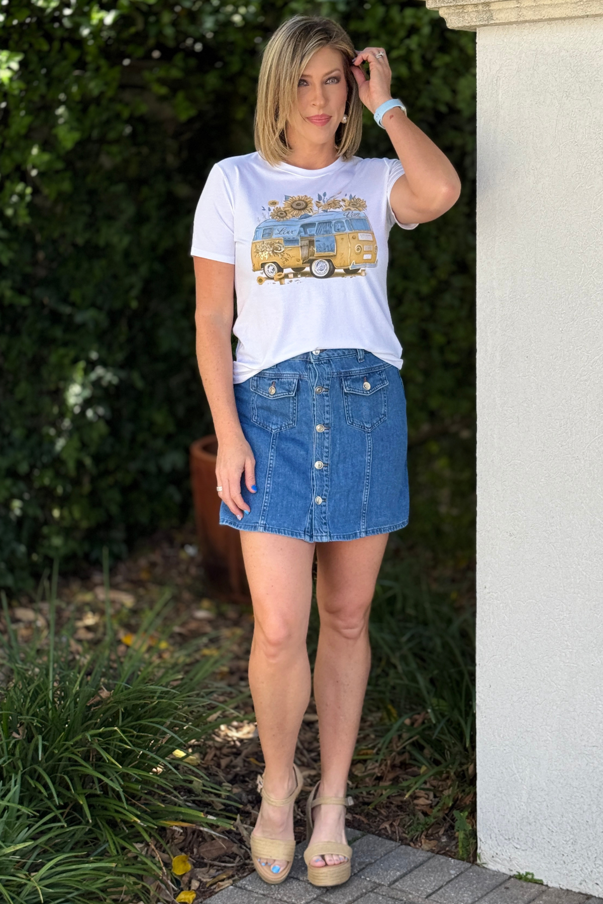 denim button front skort fitted silhouette