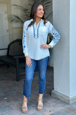 Tru Luxe Embroidered Zip Front Tunic Top