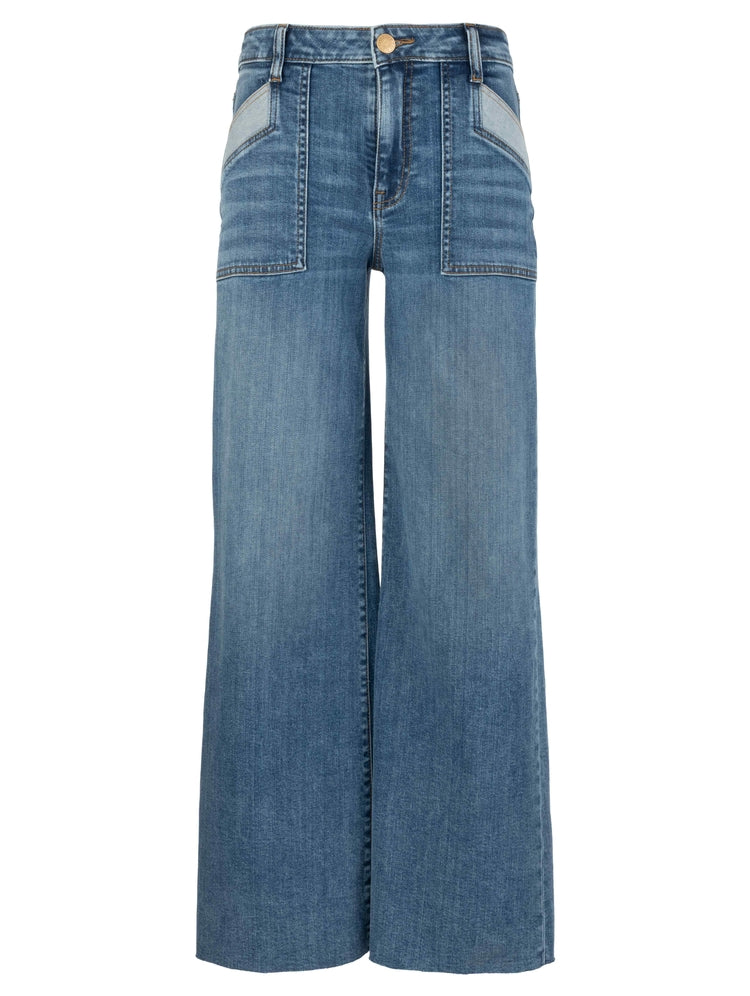 High rise wide leg jeans with porkchop pockets