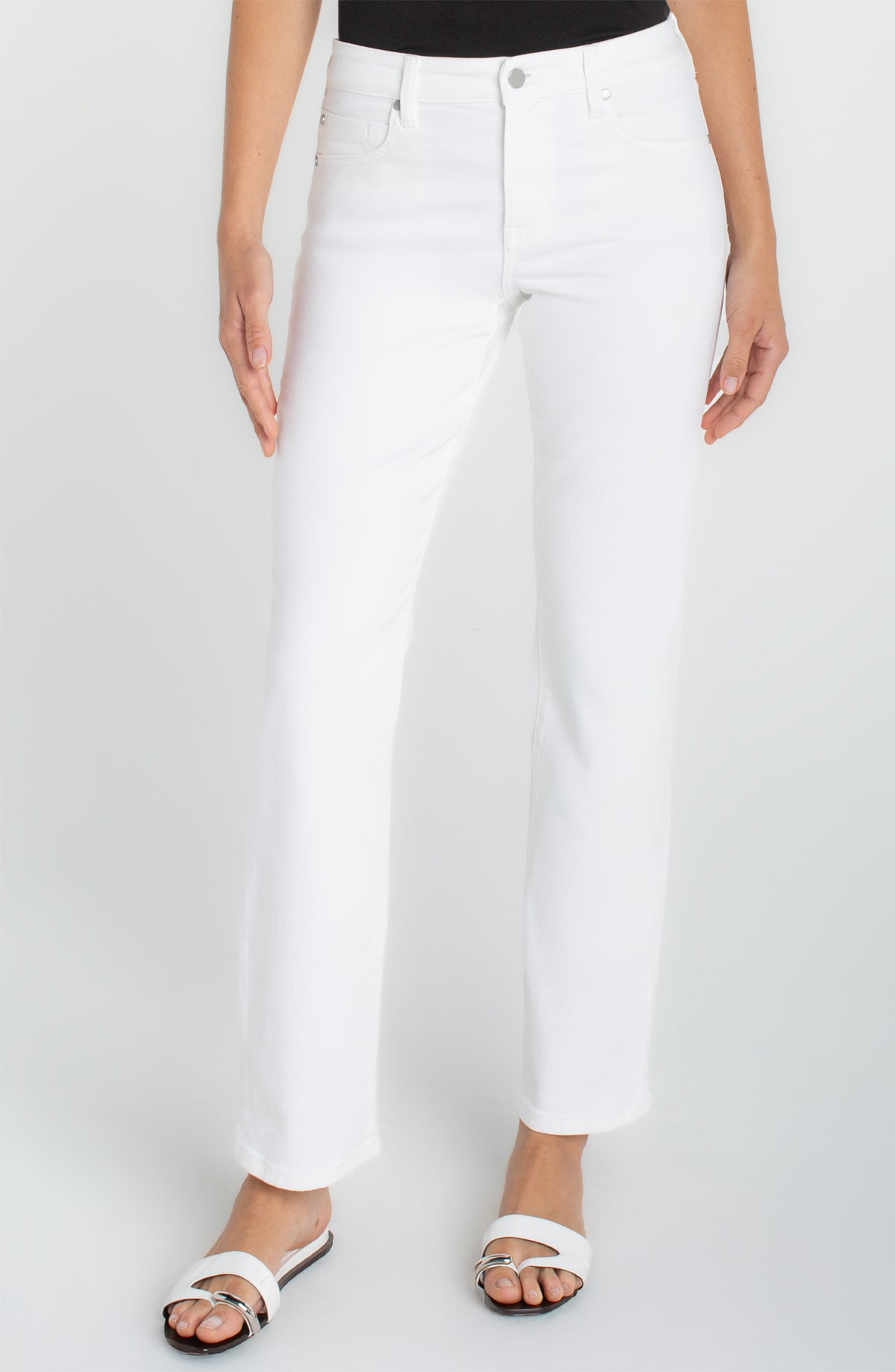 bright white boutique jeans styled with sandals