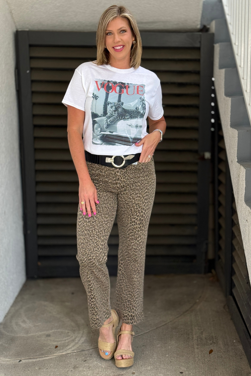 trendy boutique graphic t shirt styled with denim shorts