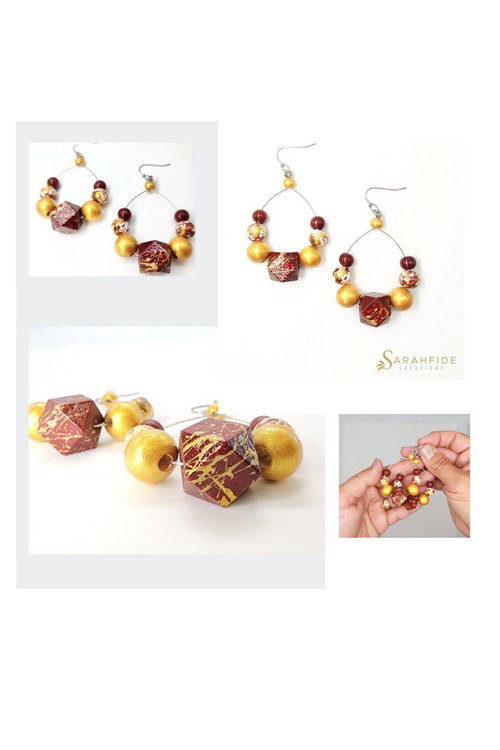 Sarahfide: Game Day Medium Round Earrings-Garnet and Gold