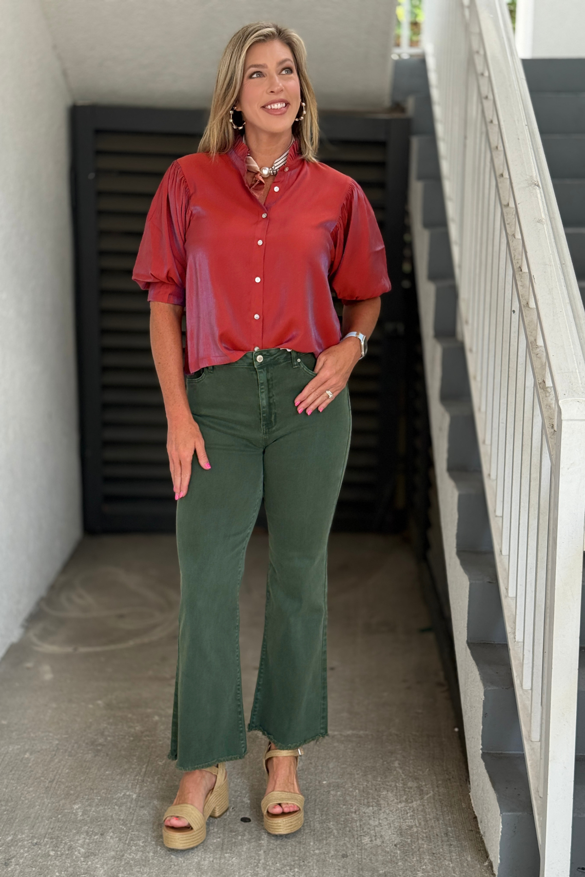 Dark Olive wide leg jeans.