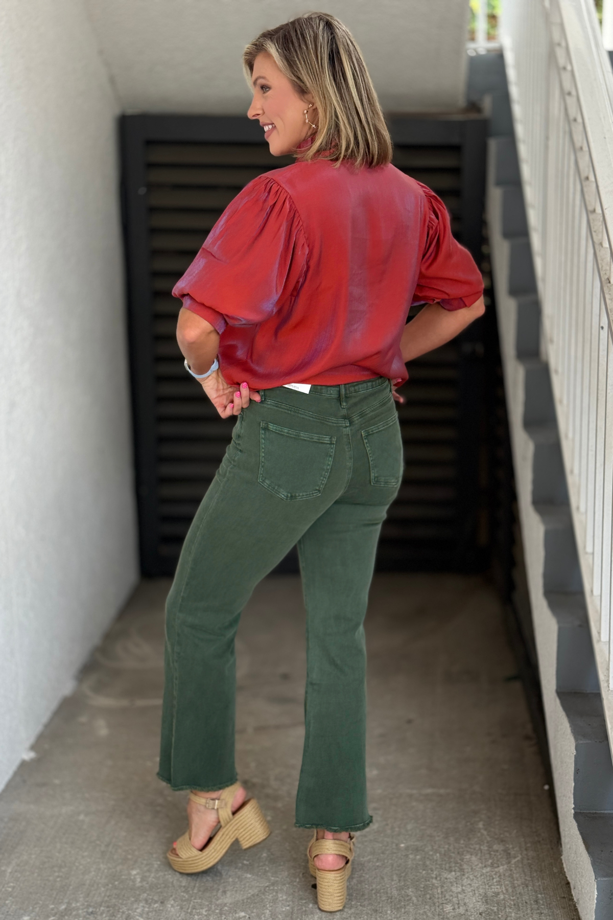 Olive colored denim.
