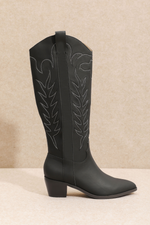 Liya Stitching Heeled Western Boot-Black
